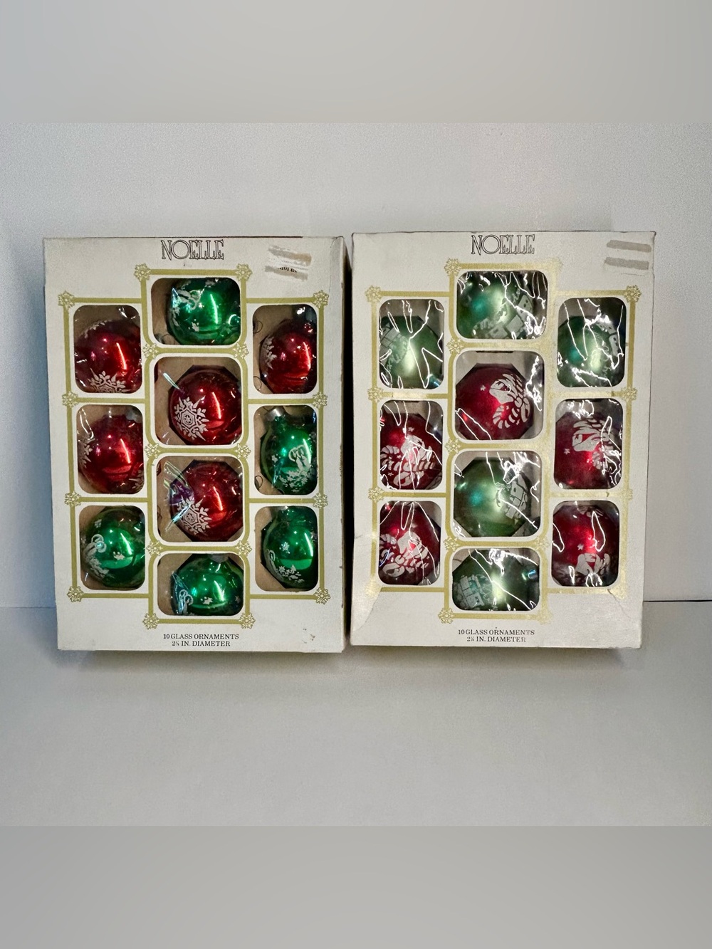 Vintage Noelle Red and Green Christmas Ornaments Set Of 2